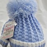Blue/White and Grey and Pink/White and Grey Ribbed Hat and Mitten Set NB-12(m)