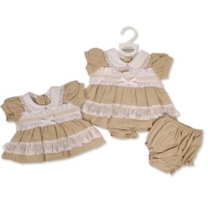 Preemie Baby Dress Set in Taupe